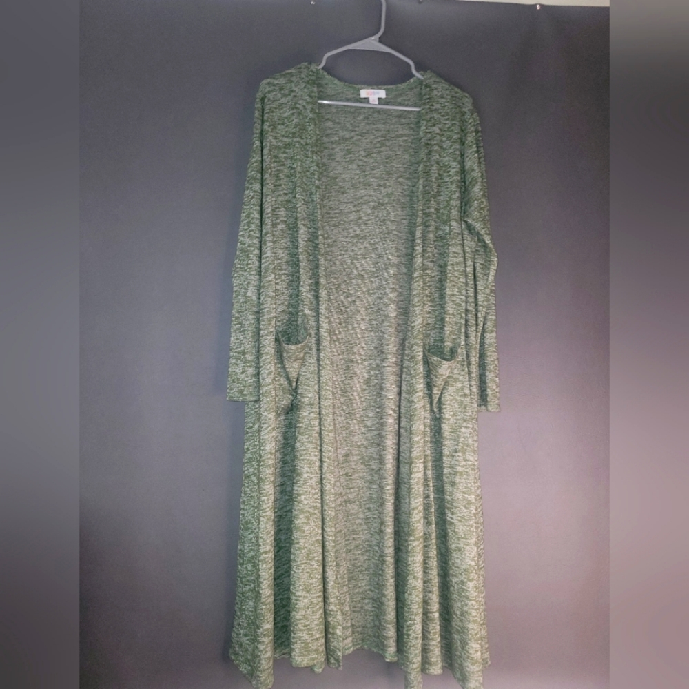 Lularoe womens green/ white cardigan sweater size M long